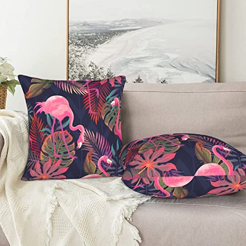 Abucaky Pillowcase Set Of 2 Tropical Plants Pink Flamingos Throw Pillow Covers Shells For Couch Office Bedroom Home Decoration 18 X 18 Inches #TOP6