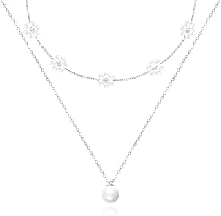 LULII Pearl Necklaces for Women 14K Gold Plated Dainty Layered Single Pearl Necklace Simple Daisy Pearls Choker Cute Gold Necklace Stack Jewelry Sets for Women Trendy Gifts