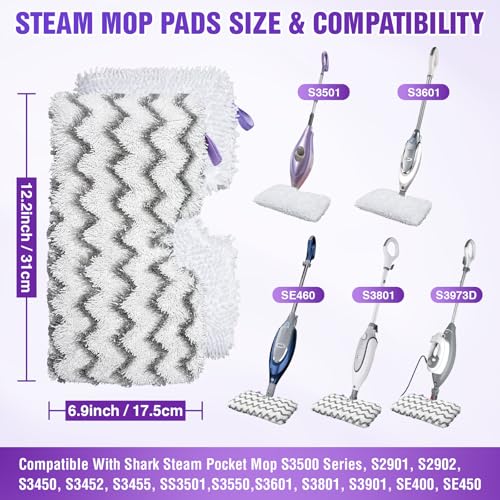 Image of 8-Pack S3501 S3601 Steam Mop Replacement Pads Compatible with Shark Steam Pocket Mops S3501 S3601 S3550 S3801 S3901 S3601D S3801CO S3901D S3455K S2902 SE450, Washable Microfiber Mop Pads Reusable