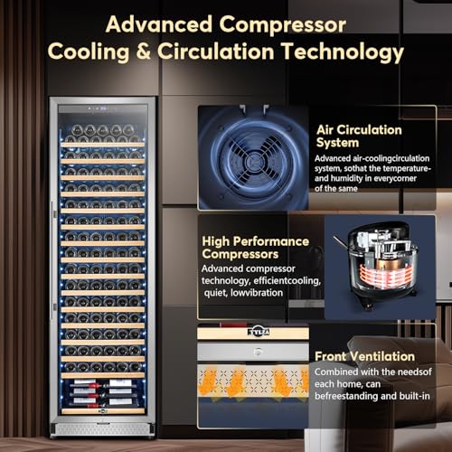 Image of Tylza Wine Fridge 24 Inch, 189 Bottles Large Wine Cooler Refrigerator, Built-in or Freestanding Tall Wine Cooler with Upgraded Compressor, Low Noise, Fast Cooling and Intelligent Temperature Memory