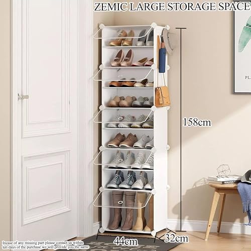 Image of Zemic 10 Shelf DIY Shoe Rack Plastic ^ Multi-Purpose Plastic Shoe Rack for Home Plastic Shelves, PP Plastic Home Shoe Rack with Door for Entryway, Chappal Slipper Shoe Stand (White, 10-Shelf-5-Door)