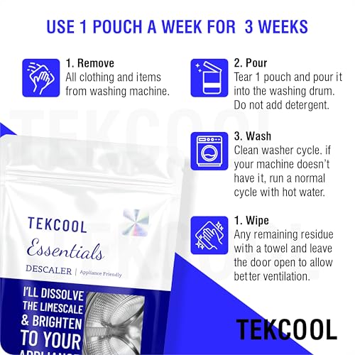 Image of TEKCOOL Washing Machine Cleaner, Descaler for Washing Machine Front Load and Top Load, Washing Machine Cleaning Powder, Descaling Powder for Washing Machine (Blue, Pack of 4).