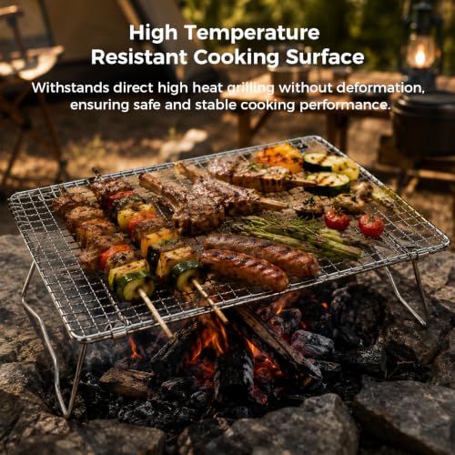 Titanium Campfire Grill Grate & Basket, Lightweight Foldable Portable Campfire Cooking Equipment for Open Flame, Fire Pit, 13 x 9.6 x 7.2 in — view 2
