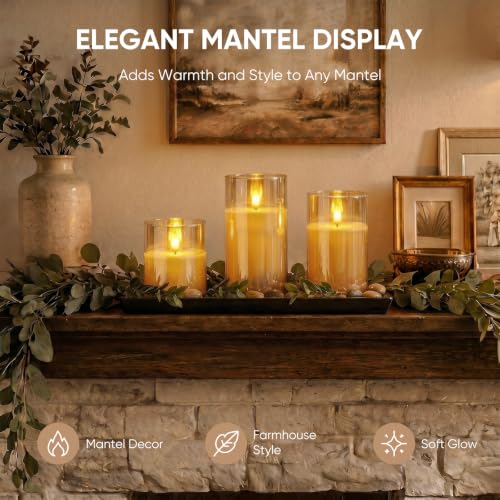 Image of Homemory Rechargeable Amber Glass Flameless Candles with Remote Timer, 3 Pack