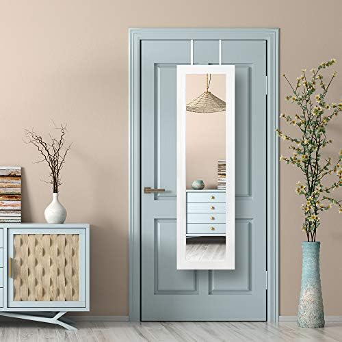 Ezigoo LED Jewellery Organizer with Mirrors Lockable Door - Wall Mounted Jewellery Mirror Armoire For Makeup Storage
