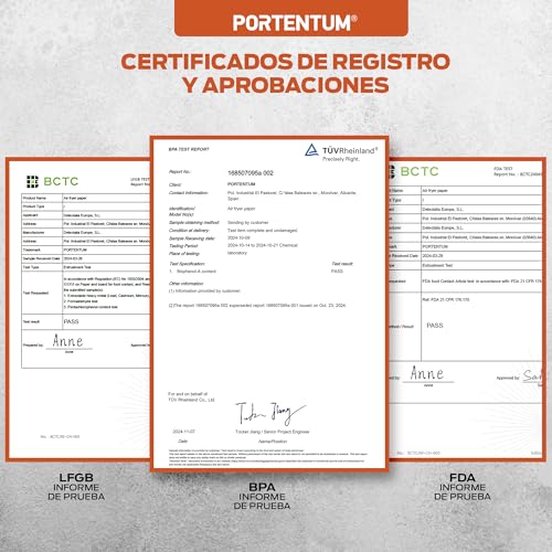 Miniatura 8 de Portentum Papel Freidora Aire 100 Unidades De 20-24 Cm Cuadrado. Papeles Air Fryer Grado Alimenticio Bpa Free, Fda Y Lfgb