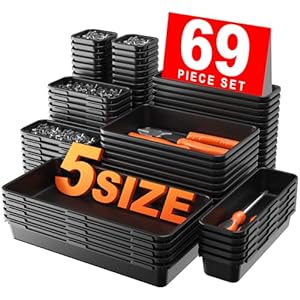 【More Larger Size】A-LUGEI【69Pcs】【5 Size】 Tool Box Organizer Tray Divider Set, 【Black】 Desk Drawer Organizer, Garage Organization and Storage Toolbox for Rolling Tool Chest Cart Cabinet WorkBench Parts