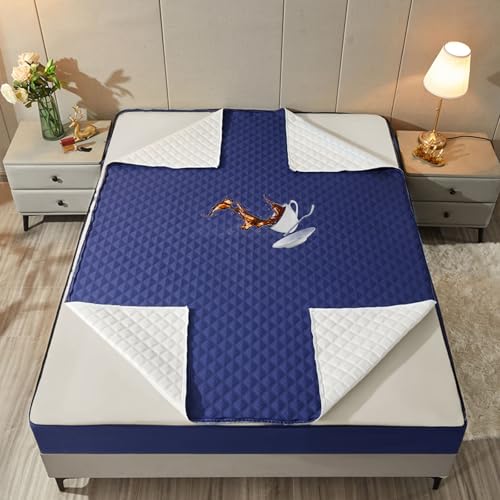 Anpassbarer, wasserdichter Matratzenbezug mit Reißverschluss, 160 x 190 cm, gesteppt, atmungsaktiv, passend für 1,5-Personen-Bett, marineblau, ideal...