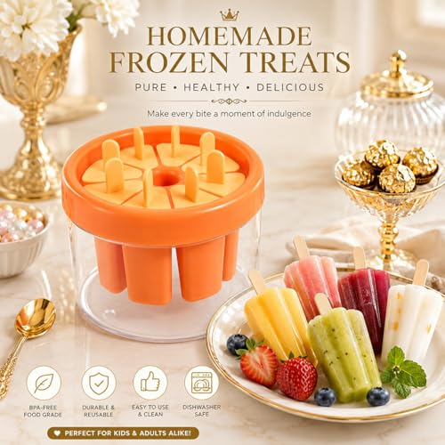 Image of BPA Free Ice Lolly and Kulfi Maker Set of 8 Reusable Popsicle Moulds Food Grade Plastic Ice Cream Popsicle Maker for Home Kitchen Multicolor (Peach)