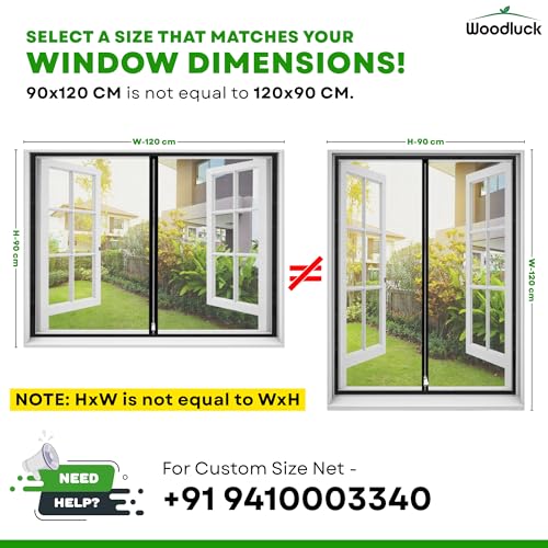 Image of Woodluck Zipper Mosquito Net for Window | Height 120cm x Width 90 cm | Color-Black | Customizable Easy Install Mesh Screen with Double Zipper Hook | Window Net Protect Home from Mosquitoes & Insects