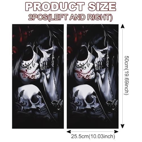 Image of Blueshyhall 2PCS Car B-Pillar Vinyl Decals, Skull Couple Personalized Vehicle Door Pillar Sticker, Waterproof Sun Protection Scratch Cover