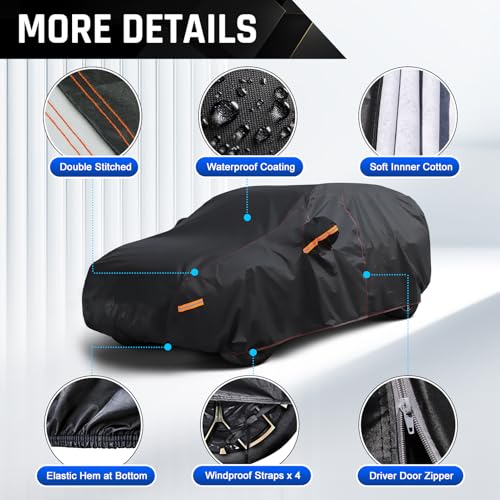 Image of 6 Layer Heavy Duty Hatchback Car Cover Waterproof All Weather Protection with Cotton Liner, Universal Fit Nissan Leaf, Honda Civic Hatchback, Mazda 3 Hatchback, Toyota Corolla Hatchback