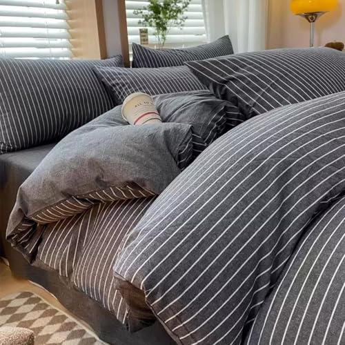 Nesture Bettwäsche 135x200 Baumwolle Gestreift Grau - Bettwäsche-Sets...