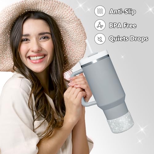 Image of WUQID Protective Bling Silicone Boot, Compatible with Stanley Tumbler 20-40oz & Hydro Flask Water Bottle 12-24oz and More Bottles /Tumblers Bottom of 2.83-2.95in, Glitter Reduces Dents Sleeve Cover