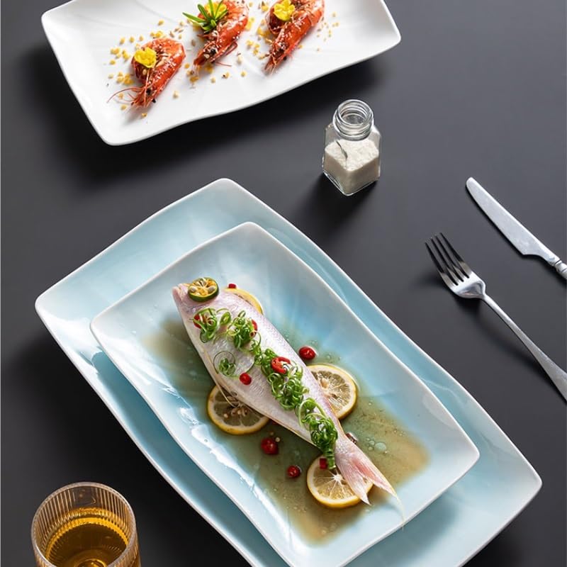 Speiseteller Set Keramik Unterglasur Schüssel, Gericht für den Hausgebrauch, gedämpfter Fisch, rechteckiger Teller, Speiseteller Küche Salatschüssel(B,L)