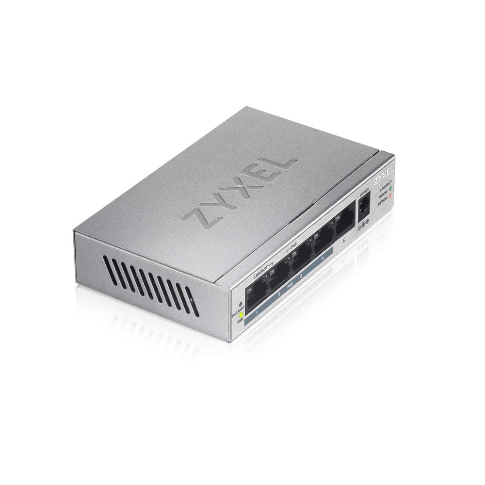 Zyxel Switch Gigabit 5 Porte | Unmanaged | 4x PoE+ con Budget di 60 W | Plug and Play Network Ethernet Splitter [GS1005HP]