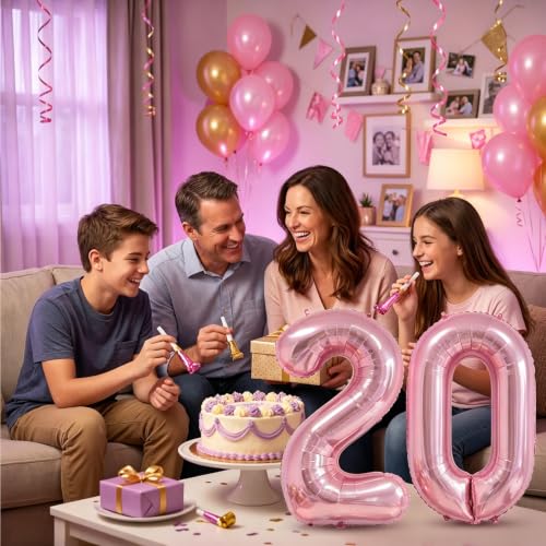 Image of Number Balloons Pink Party Balloon - Giant Number 20 Balloon, 40 Inch Large Balloon, Birthday Decorations for Women, Birthday Balloon for Anniversary Baby Shower Princess Party Decorations