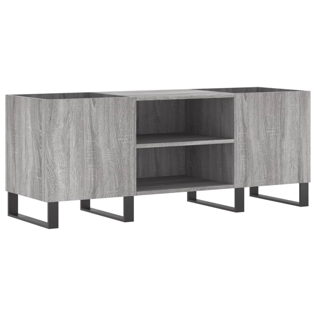 Fengshui Szafka panelowa szara Sonoma 121 x 38 x 48 cm materiał drewnopochodny | Stabilna górna płyta do gramofonu, żelazne nogi, styl industrialny, dużo miejsca do przechowywania dla LP