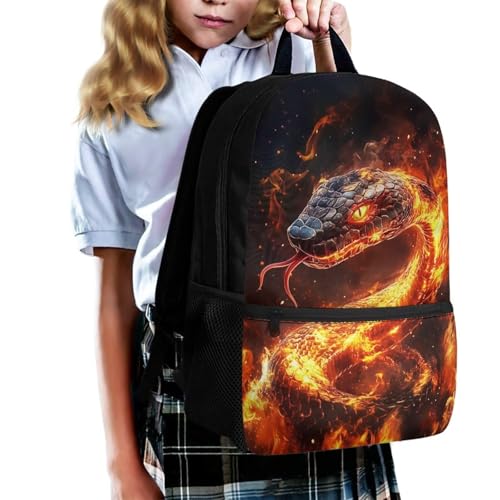 Showudesigns Fire Snake Backpack for School Boys 8-9 10-12 School Bags Middle High Bookbag Back Packs with Front Pocket Students Schoolbag Back To School Daycare Daypack Satchel3