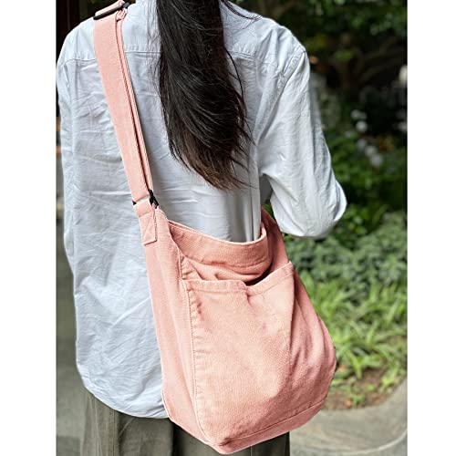 Image of Canvas Hobo Crossbody Shoulder Tote Bag for Women and Men W /Multi-pocket Casual Purse Messenger Bags Travel Work