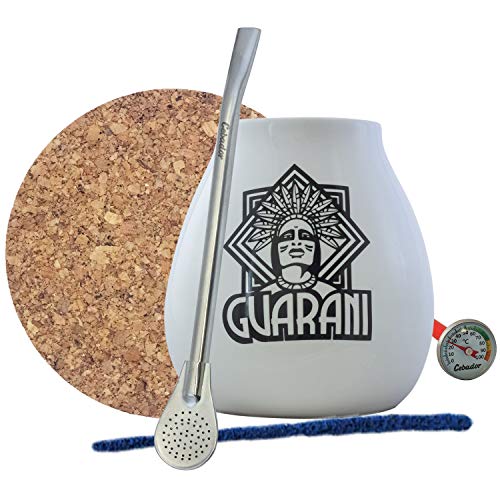Guarani Mate Theeservies | Guarani Energia Guarana 500g + Witte Keramiek Guarani Kalebas + Bombilla + Reiniger + Kurkpad + Thermometer | Yerba Mate Set - Image 3