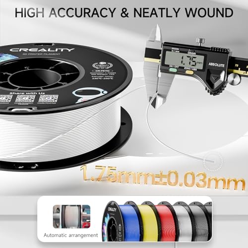 Image of CREALITY PETG Filament 1.75mm 3D Printer Filament, 2kg (4.4lb) Neatly Wound Spool, Dimensional Accuracy ±0.03mm, 2026 Batch, Fit for Most FDM 3D Printers, White (2-Pack)