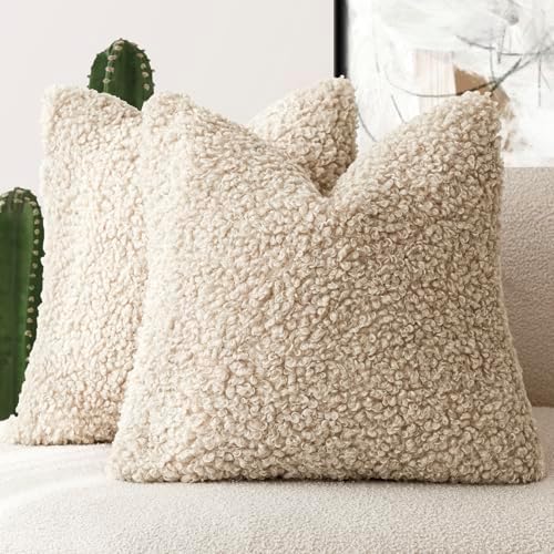 Foindtower 2 Pieces 20x20 Inch Light Khaki, Faux Fur Throw Pillow...