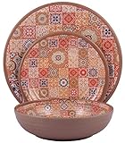 Melange 12-Piece Melamine Dinnerware Set (Moroccan Tiles) | Shatter-Proof and Chip-Resistant Melamine Plates and Bowls | Red | Dinner Plate, Salad Plate & Soup Bowl (4 Each)