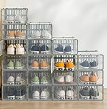 Senhill Paquete de 6 cajas de zapatos plegable transparente Organizadores de almacenamiento apilable Cajas para Zapatos de plástico