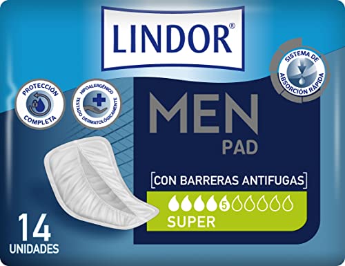Lindor Men: Protectores para Hombres con Pérdidas de Orina, Super, Compresas y Absorbentes para Incontinencia, 14 unidades