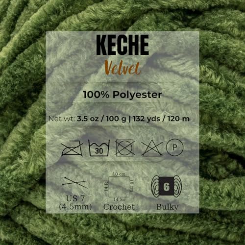 Image of Keche Velvet Yarn for Crocheting, Soft Chenille Bulky Baby Blanket Amigurumi Yarn 2x100 gr (2x132 yds) (2 Skeins) Grass