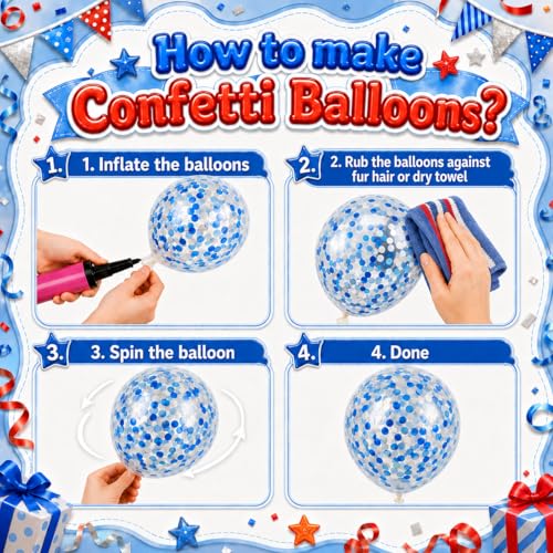 Image of Red and Blue Balloons, 50Pcs 12 Inch Red White Blue Silver Confetti Latex