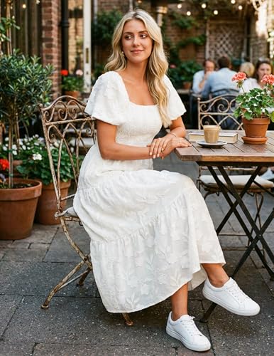 ZESICA Women‘s Summer Boho Floral Midi Dress 2026 Casual Short Sleeve Square Neck Flowy Beach...