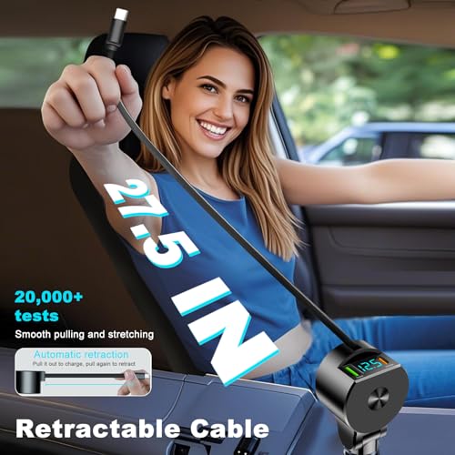 Cargador de coche 90W retráctil USB C ideal para viajes largos con smartphone y Pixel 2