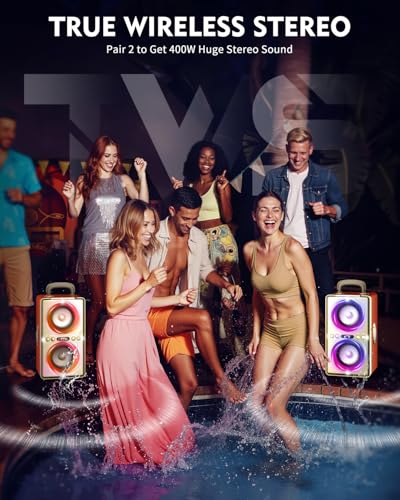 Image of YIER Bluetooth Speaker, 240W Peak Loud Party Speaker with Big Bass, 20H Playtime, TWS, BT5.3, Large Portable Wireless Boom Box with LED Light for Outdoor Backyard Beach Home (Leather Orange)