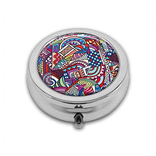 Färgglad funky konst 90-tal målat glas stil triangel fyrkanter modern konst tryck anpassad rund silver pillerlåda ficka 5,3 cm - 3 fack pillerask/pillerväska ficka