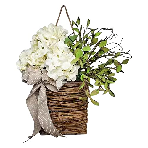 Door Hanger Basket Flowers Wreath, Front Door Spring Wreath Spring Welcome Sign Porch Farmhouse, Spring Artificial Flowers Wedding Home Decor #TOP12