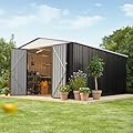Polar Aurora 10x14 Outdoor Storage Shed, Garden Shed with Updated Frame Structure and Lockable Doors, Metal Tool Sheds for Backyard Garden Patio Lawn, White