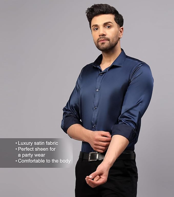 Image of DEELMO Combo of Men's Stylish Solid Satin Casual Shirt for Men Full Sleeves| Poly Satin Silk Shirt Pack of 2