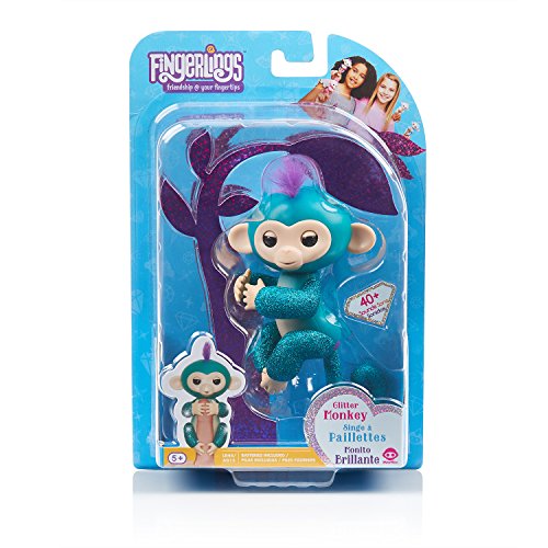 Fingerlings Glitter Monkey - Quincy - Teal Glitter - Interactive Baby Pet - By Wowwee (Amazon Exclusive) #TOP4