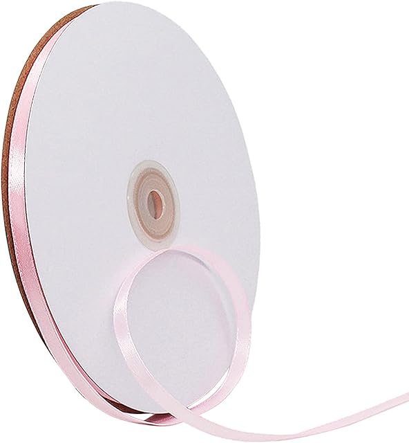 91m Thin Pink Ribbon Satin Ribbon 6mm Solid Color Fabric Ribbon Silk Satin Roll,Pink Wrapping Ribbon and Bows for Easter Gift Wrapping DIY Crafts Hair Bows Easter Cake Wedding Balloons Decoration
