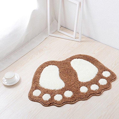 JIAN YA NA Non Slip Bath Toilet Mat Cute Big Feet Bathroom Shower Rugs Shaggy Carpet Absorbent Doormat Floor Mat Living Room Sofa Cushion Foot Pad Rug (19"x26"(48x67CM), Coffee)