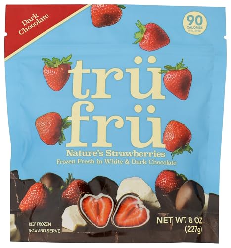 Tru Fru Frozen Fresh Strawberries in Dark & White Chocolate, 8 Ounce Bag
