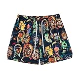 DIOTSR Mens Graphic Print Shorts Cool Mesh Basketball Shorts Casual Flat Front Shorts Summer Drawstring (01 Black Monsterrs,X-Small)