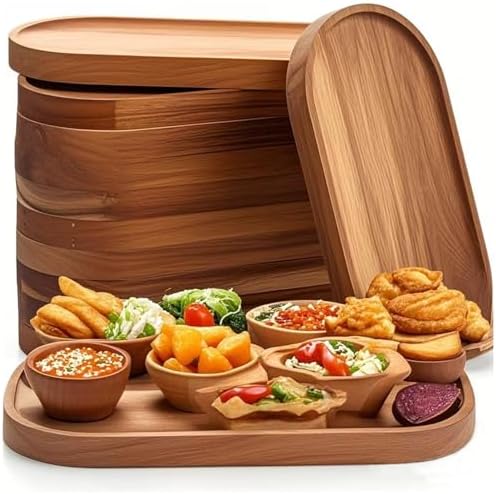 Wood Serving Board Bulk,Wood Cutting Board Set of 6,Wooden Charcuterie Boards Small,Oval Acacia Wood Serving Platters and Trays for Food or Desserts,Bread/Cheese/Fruit/Tea Serving Trays