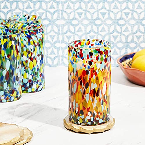 Okuna Outpost Hand Blown Mexican Glassware, Confetti Rock Glasses (14 Oz, 6 Pack) #TOP1
