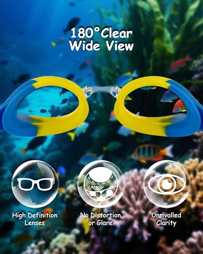 Image of Kids Swim Goggles, Anti-fog and UV Protection with Swim Cap for Age 3-15 Youth Boys Girls Toddler