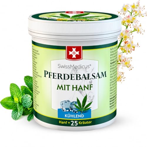 SwissMedicus - bálsamo de caballo con enfriamiento de cáñamo - crema de masaje para músculos y ligamentos - ideal para deportistas - extractos de plantas naturales - uso diario, 250 ml
