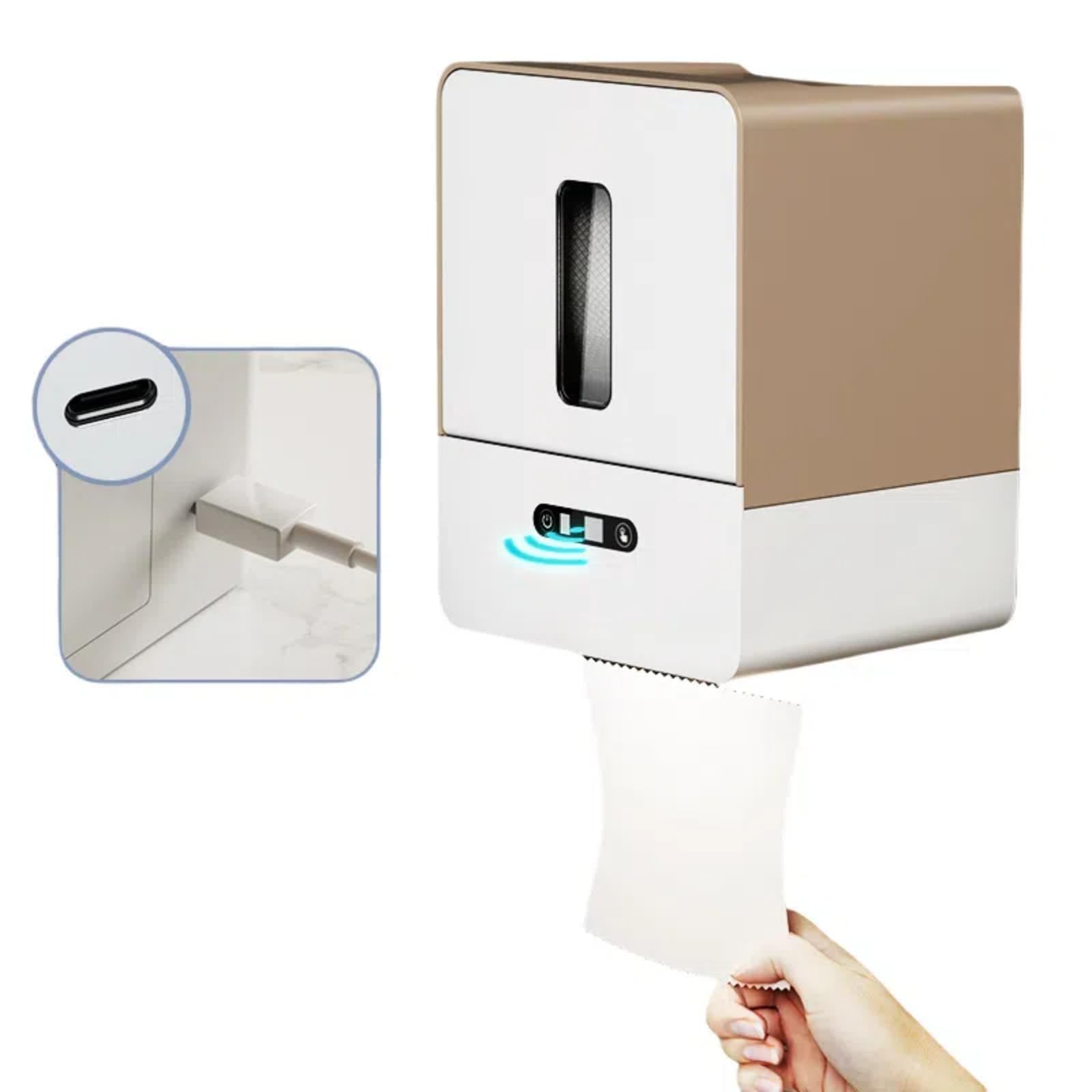 Smart Touchless Paper Towel Dispenser, 2024 Upgraded Automatic Electric Motion Sensor Dispenser with Night Light, 3 Adjustable Dispensing Levels, Waterproof, Wall-Mounted (Brown Charge)