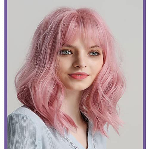 14 '' Consideravelmente Rosa Mulheres Peruca Ondulada Cosplay Anime Perucas De Festa W/Franja Plan
